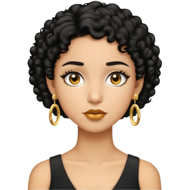 Girl showing happiness, medium skin tone, short curly black hair, gold earrings Minimal emoji showing happiness, medium skin tone, short curly black hair, gold earrings emoji