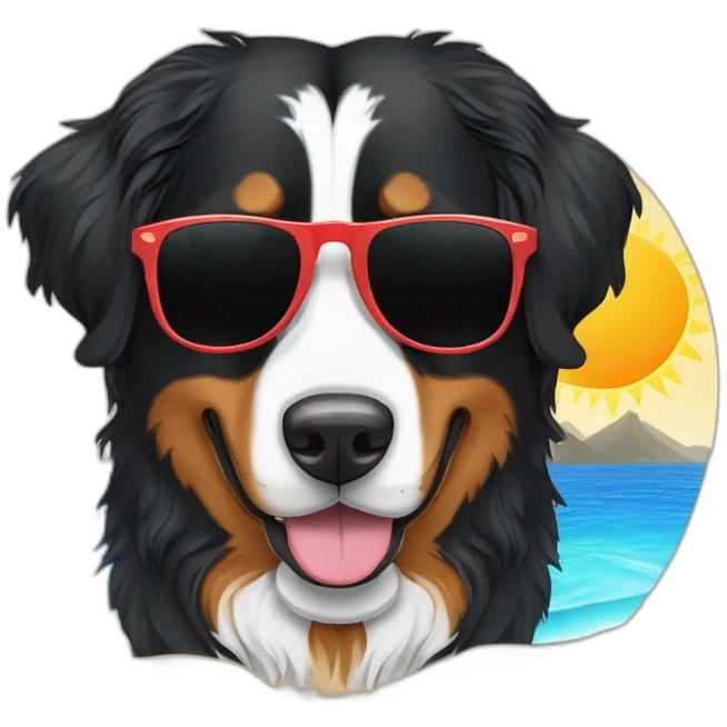 bernese mountain dog beach sand sea sun glasses emoji