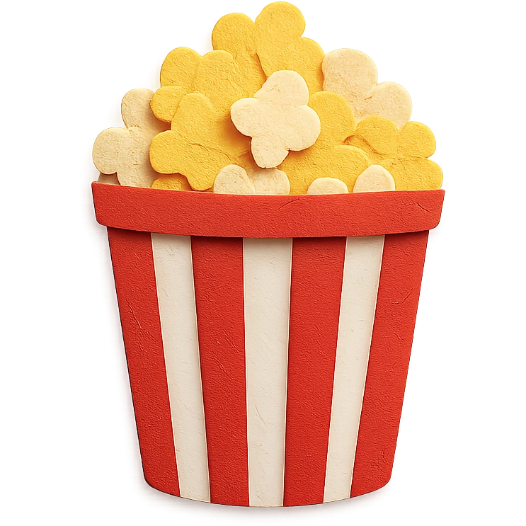 red and white striped movie theater popcorn bucket with buttered popcorn emoji