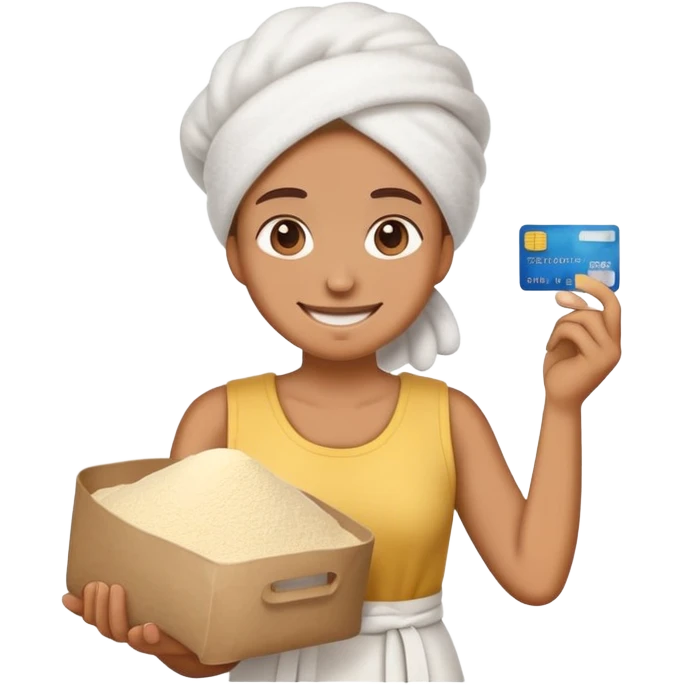 Happy emoji with creditcard in hand and a pile of flour emoji