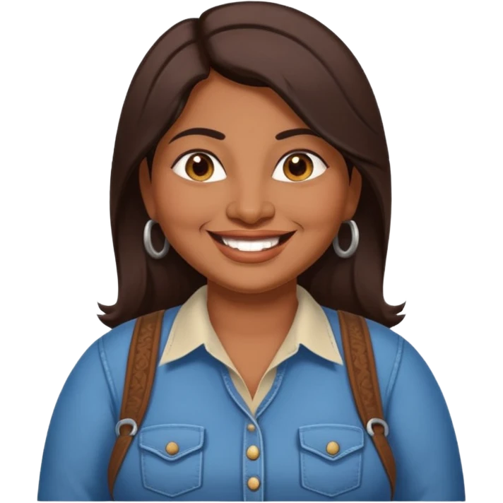 40 yr old chubby indian woman, dark skin, straight brown hair, big smile, white teeth, western clothes emoji