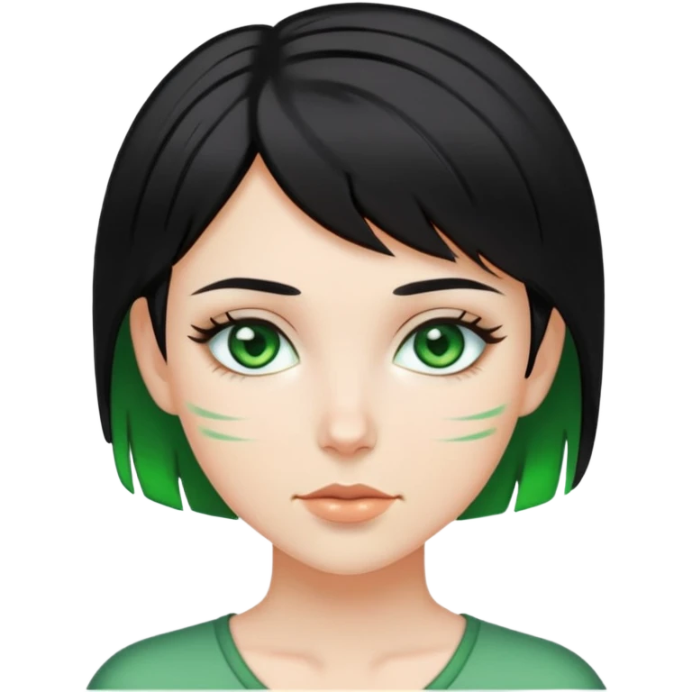 white girl short black hair green eyes and green streaks emoji