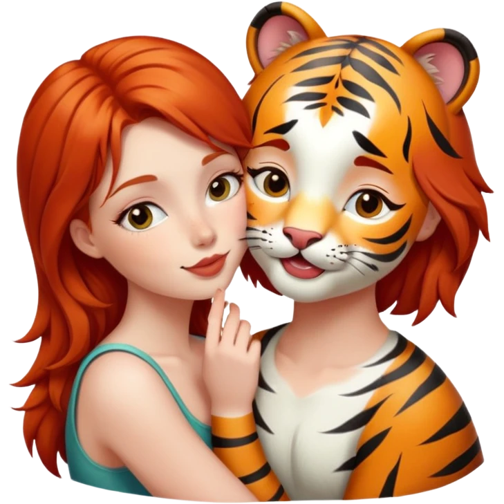 redhead girl kissing happy tiger emoji