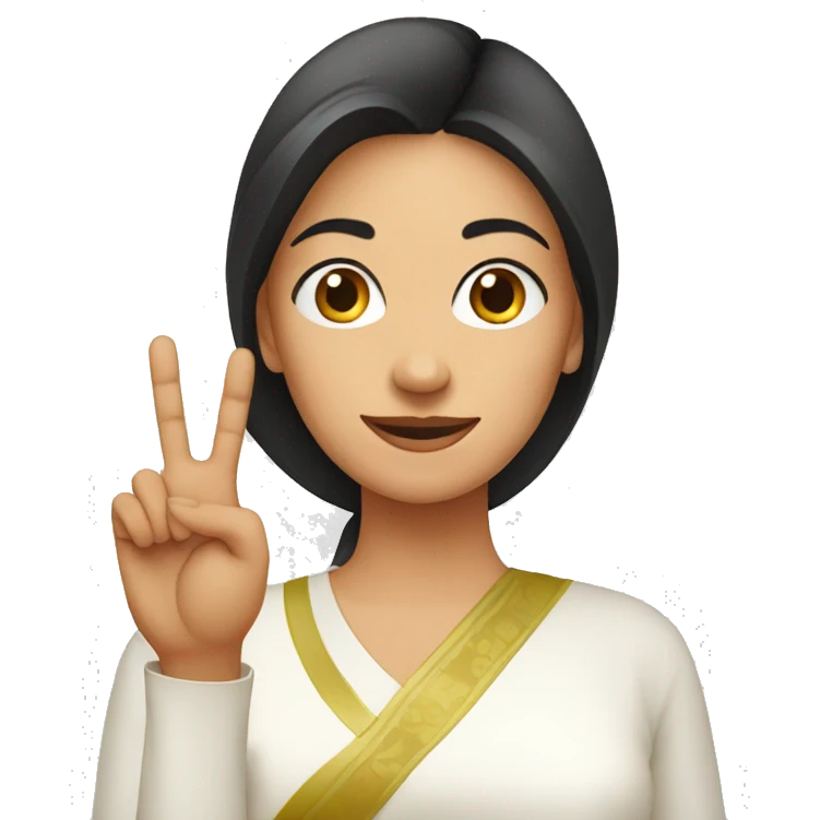 A lady with white kurti showing three fingers in one hand emoji