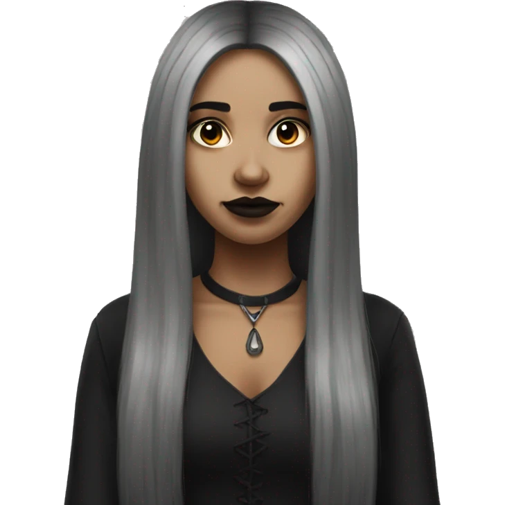 Brown goth girl with long black hair portrait  emoji
