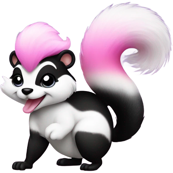 Pink and white ombre skunk blowing out a fart with glitter  emoji