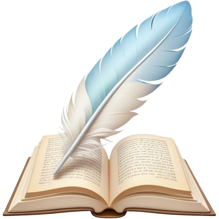 Create a delicate and poetic emoji representing poetry. The design should feature several elegantly flying pages with short poetic columns written on them. The pages should appear light and flowing, almost as if being carried by the wind. Include a white feather gently resting on the pages, symbolizing creativity and inspiration. Use soft, pastel tones to give it a dreamy, artistic feel. The design should feel ethereal and whimsical, capturing the essence of poetry. Make the background transparent. emoji