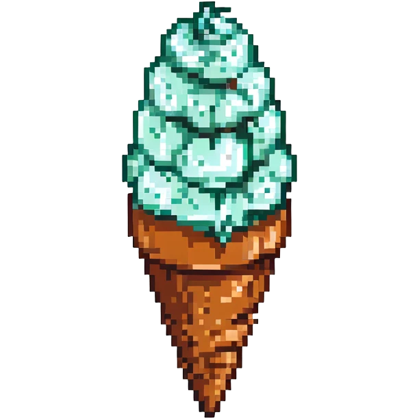 mint ice cream cone, brown cone, light green ice cream scoop, small mint details, pixel art style emoji