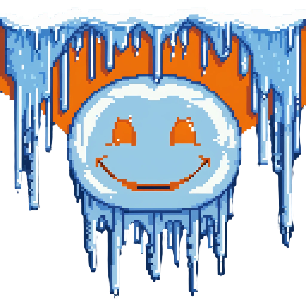 frozen smiley face sleeping, blue tones, icicles emoji