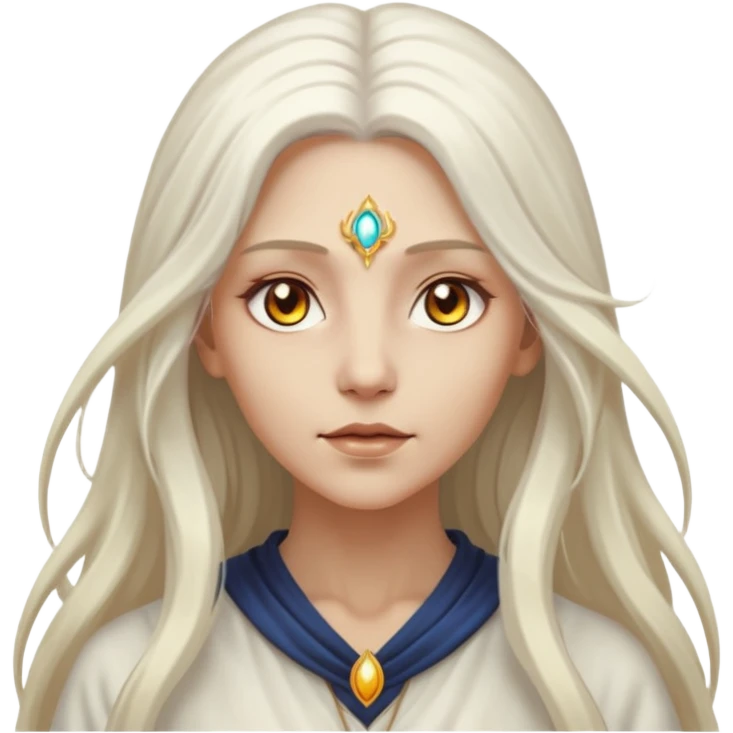 White Long Haired Women, Mystic seer — hair floating, glowing eyes emoji
