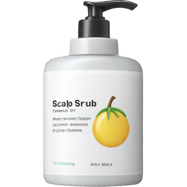 bottle of scalp scrub with label emoji