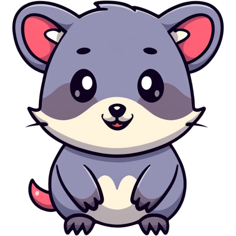 goth possum with dark colors, piercings, black lipstick emoji