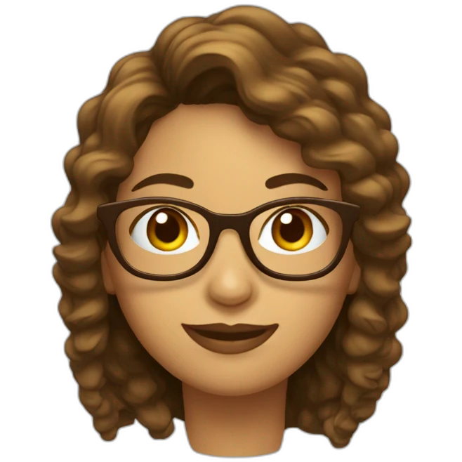 chica con lentes, pelo castaño ondulado largo emoji