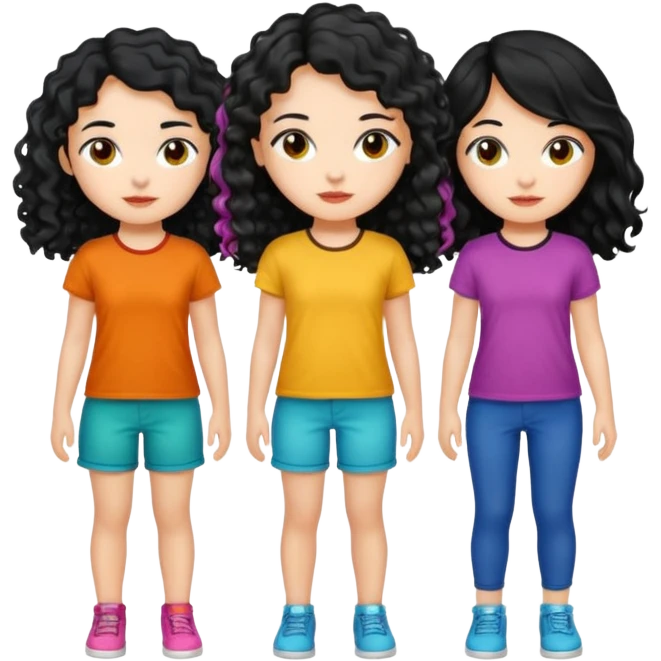 Haz algo relaciono con Disney donde haya quatre chicas con el tono de piel carne, una con el pelo rizado largo, una con el pelo muy corto negro, una con el cabello ondulado mediano y la otra con el pelo negro largo para poner en la parte delantera de la camiseta emoji