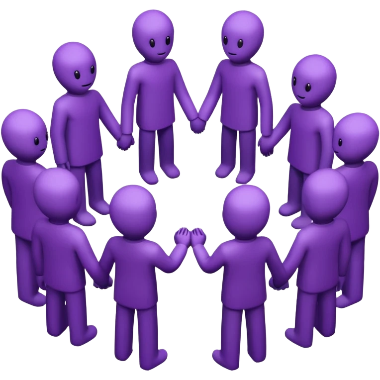 purple group without eyes and nose   holding handsin circle emoji