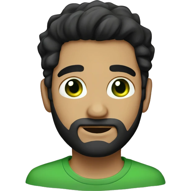 Green eyes guy with barba, black hair, round face  emoji