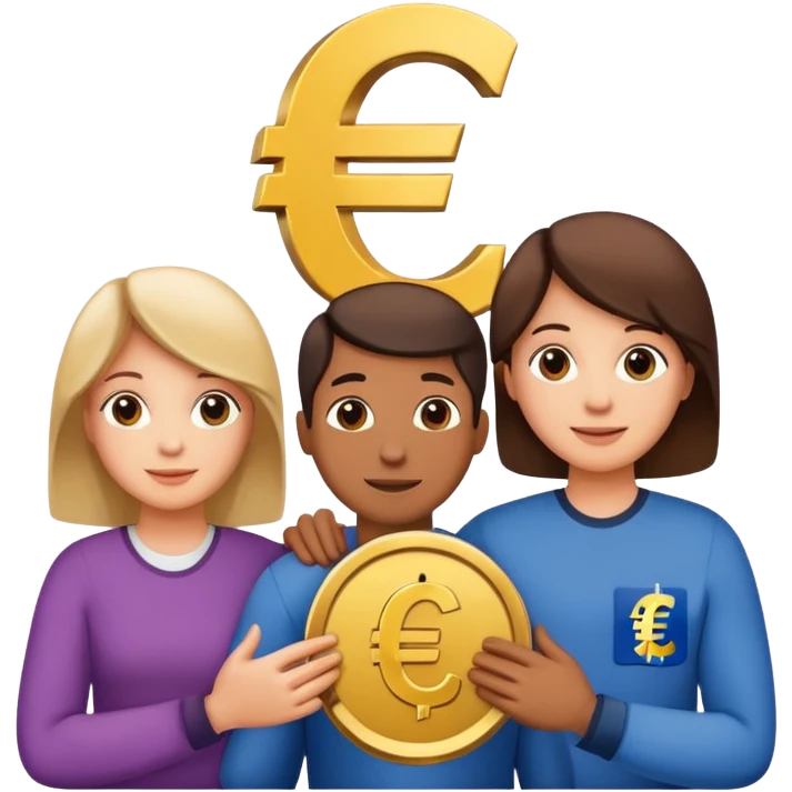 family of three (mom, dad, one child) holding euro symbol together emoji
