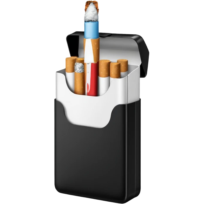 Minimalistic cigarette pack emoji, metallic black and white emoji