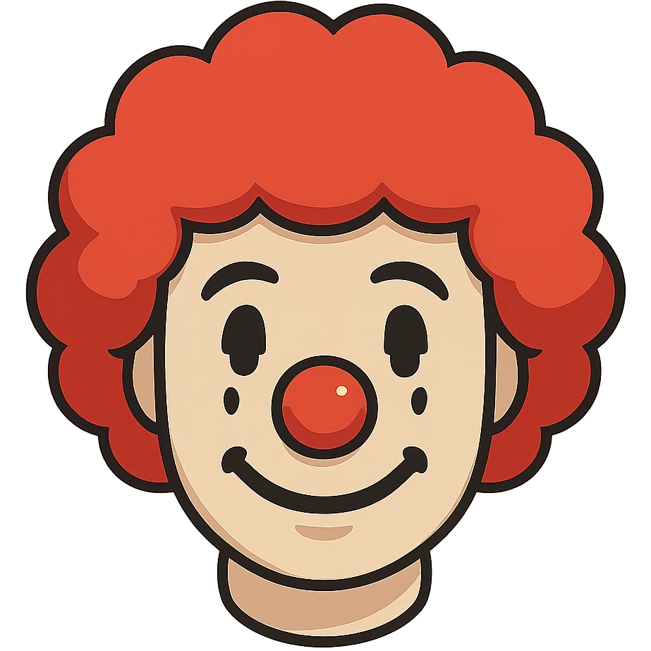 face with red clown wig, digital illustration emoji