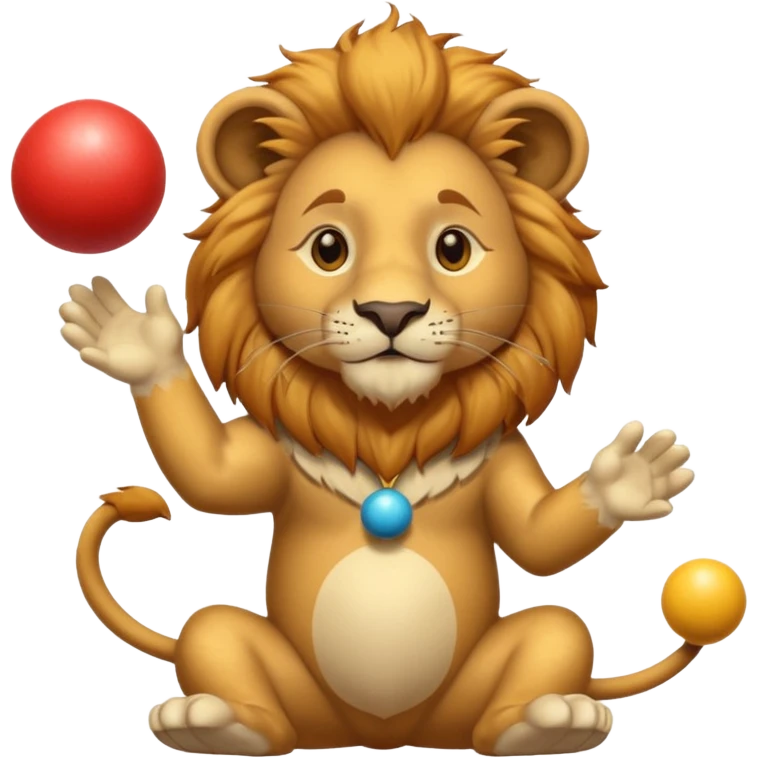 a Circus cute lion juggling two metal ball emoji