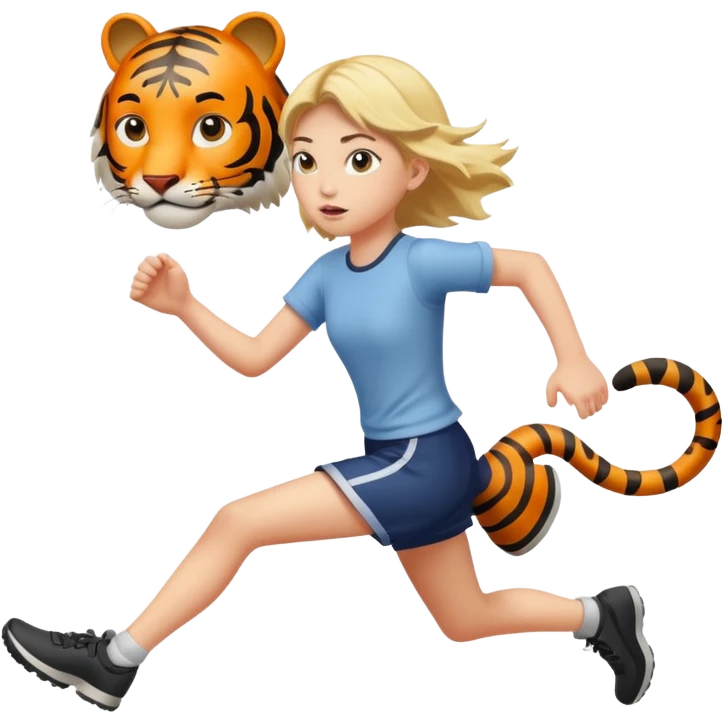 A girl runs away from a tiger emoji