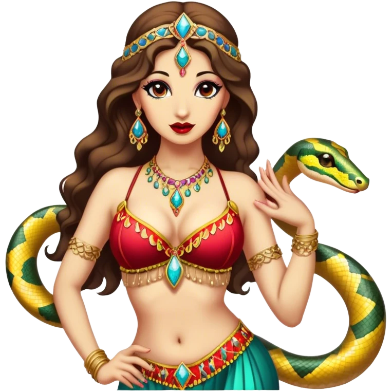 Vintage circus belly dancer with snake over her shoulders emoji