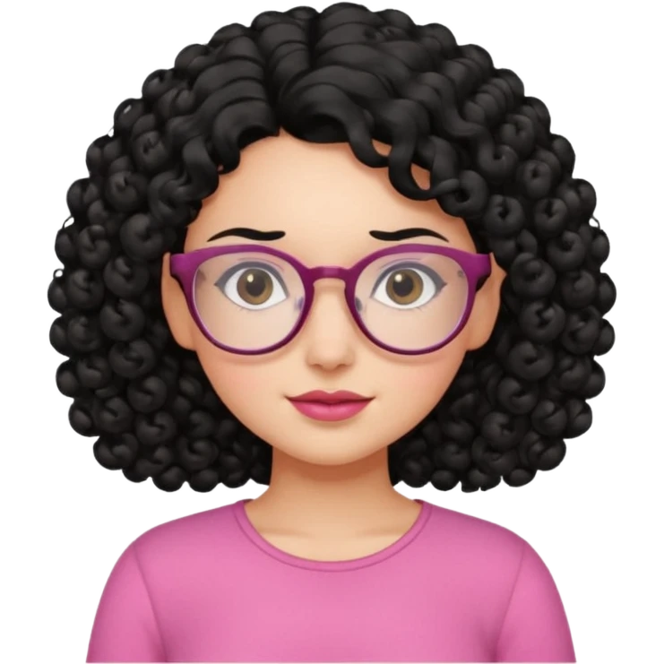 Fair girl with curly black hair and glasses wearing a pink top emoji