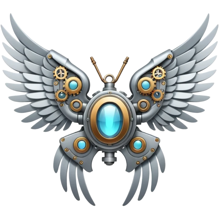 mechanical wings, metallic, steampunk details, futuristic look emoji