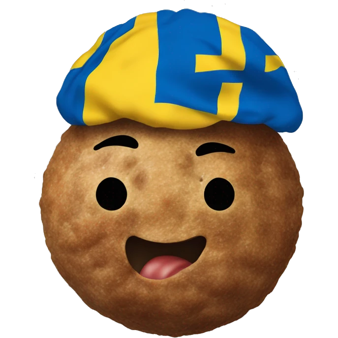 "Create an emoji of a meatball covered by the Swedish flag, clearly showing both the meatball and the blue and yellow flag." emoji