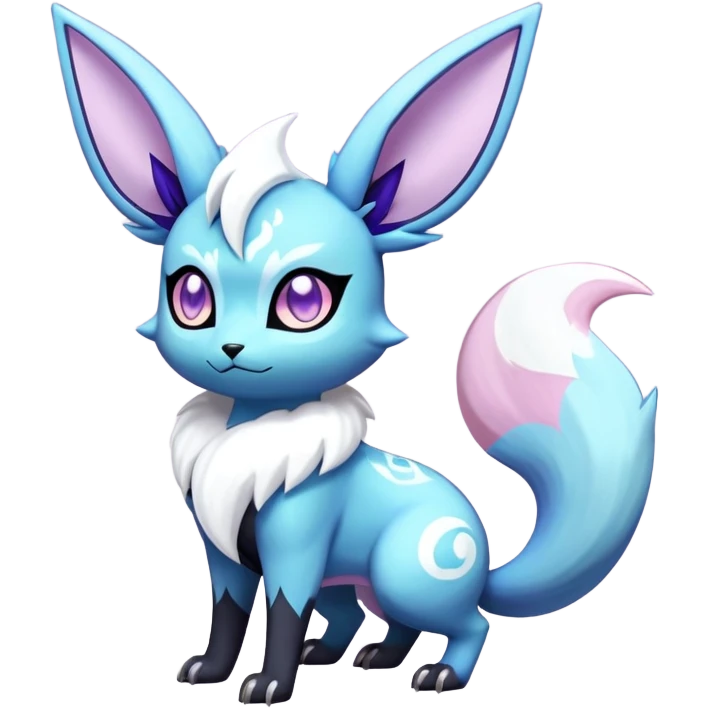 Shiny Exotic Badass Ethereal Royal Mysterious Gothic Noibat-Glaceon-Espeon-Umbreon-Sylveon-Pokémon-Fakémon-hybrid-creature (full body) with horns emoji