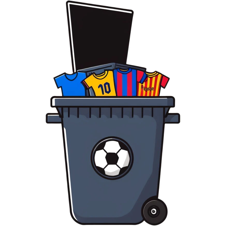 Barcelona soccer team in a trash can emoji