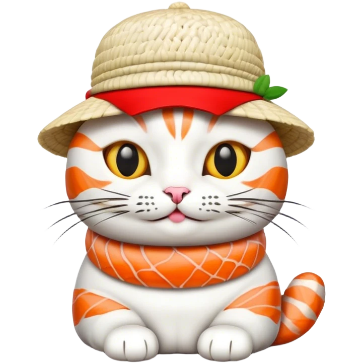 cat wearing a hat made out of sushi emoji