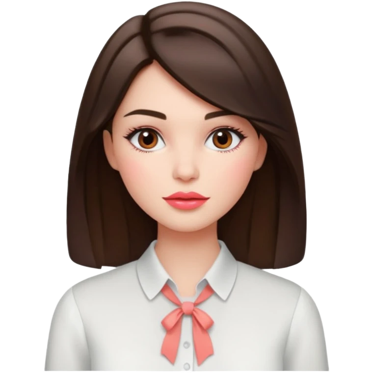 emoji를 만들고 싶어 스프링 웜톤, 스프링 라이트 컬러의 여성. 약간 brunette (dark brown color hair), coral-pink lip & blush color, wearing white blouse. emoji