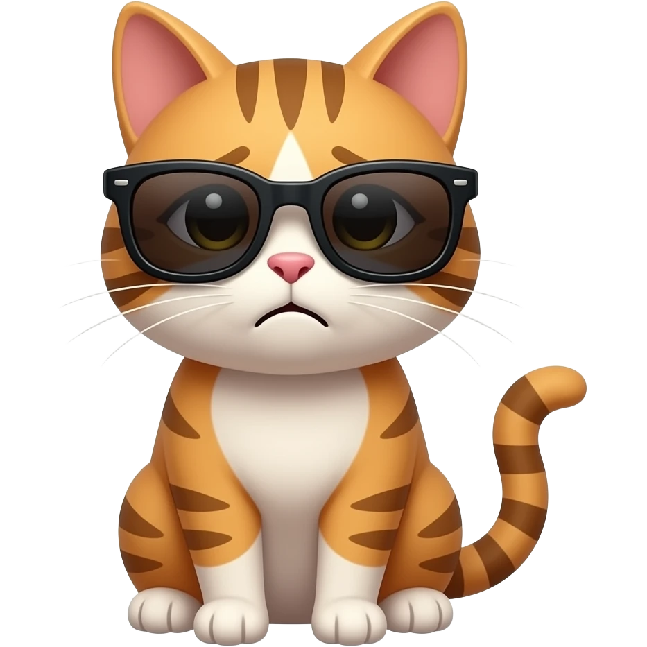 cat wearing sunglasses and very sad emoji
