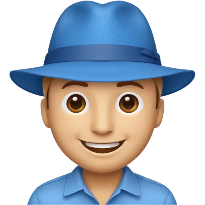 emoji head in blue panama hat, ios 18 style emoji