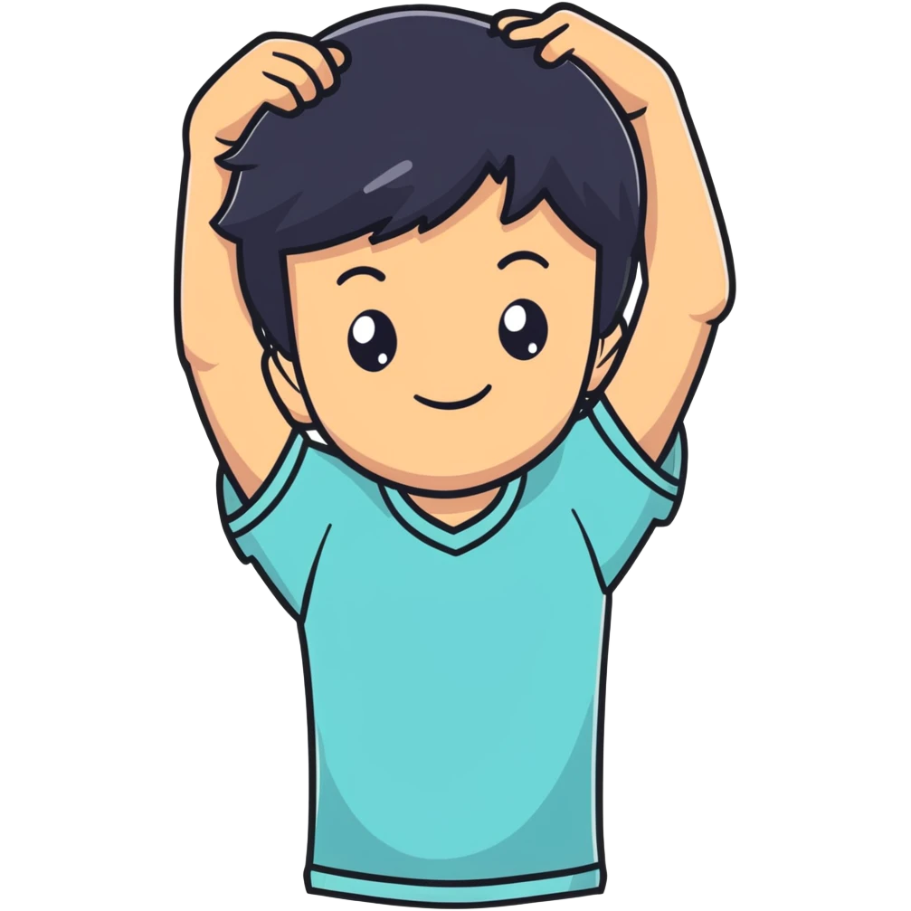 embarrassed smiling boy with hand behind head and black hair emoji