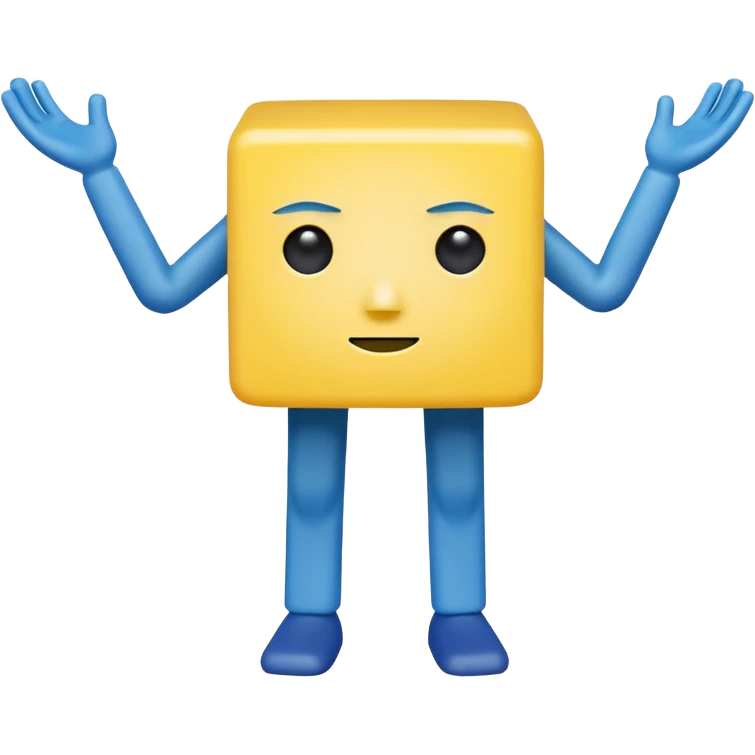 A yellow cube Head and rectangular arms BLUE cube troco Green rectangular legs emoji