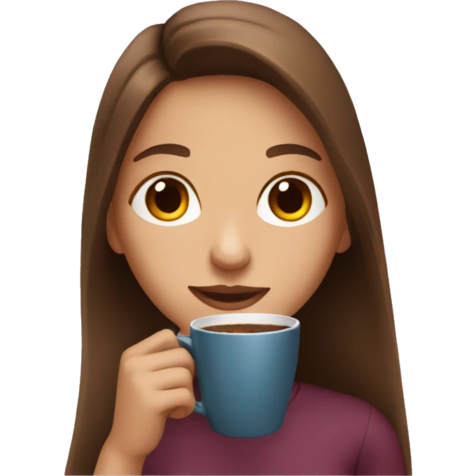 Girl with long brown hair drinking coffee emoji