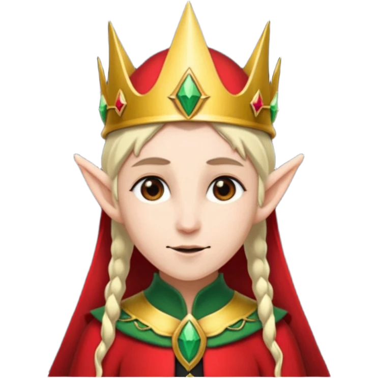 an elf with crown on the head, wearing black and red  emoji