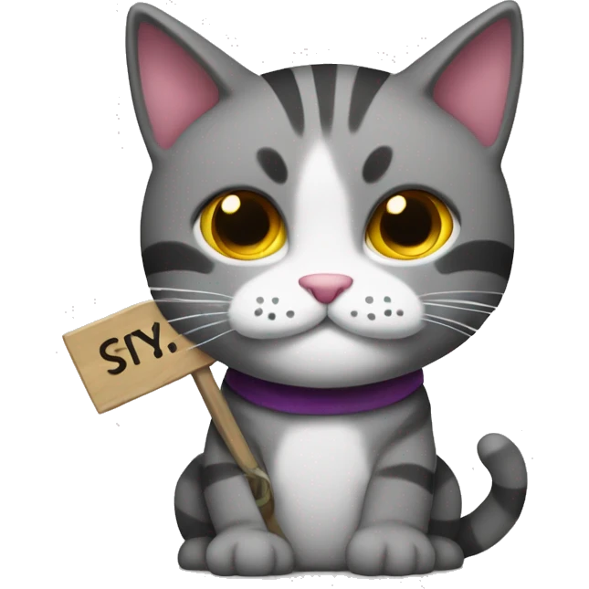 Cat holding sign that’s says “gay” emoji