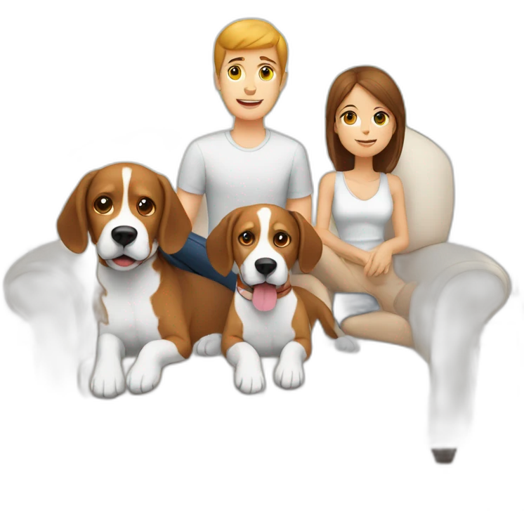 Brown hair White boy and girl and beagle Sit on couch emoji