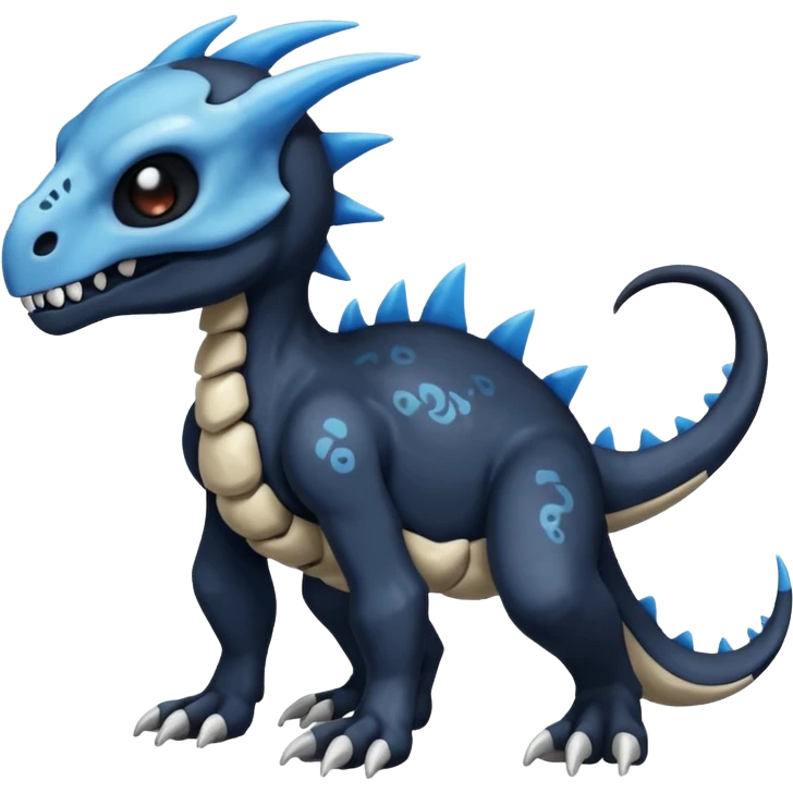 Shiny Dark Black And Blue Duskull-Cubone-Salandit-Fakémon-hybrid-creature (full body)  emoji