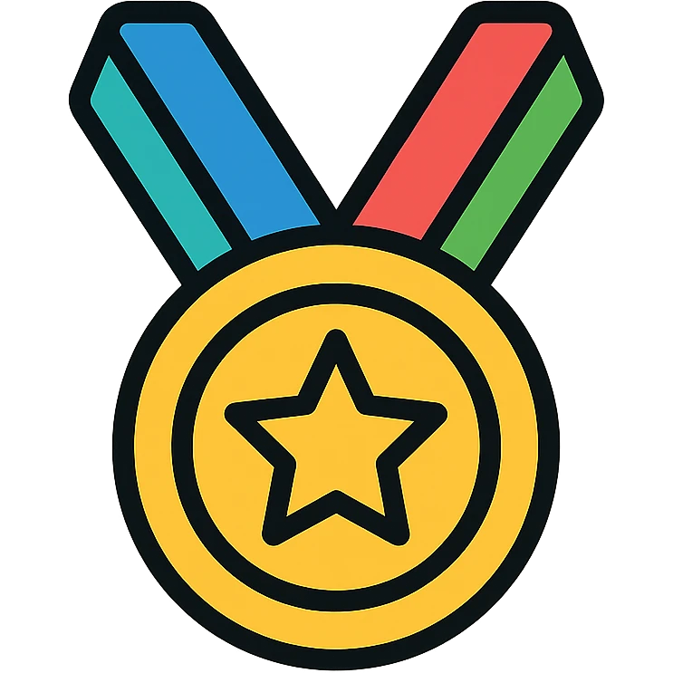 vector icon of a gold top performer symbol with multicolor details, elegant and minimalist flat design, award badge style, 2D flat vector, trending icon look, soft shadows, no text, isolated on white, commercial use emoji