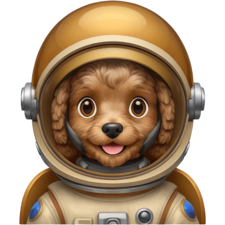 Brown cockapoo wearing a space helmet emoji