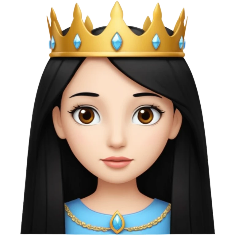 Female face with long straight black hair brown eyes and eyelashes with a princess crown on head  emoji