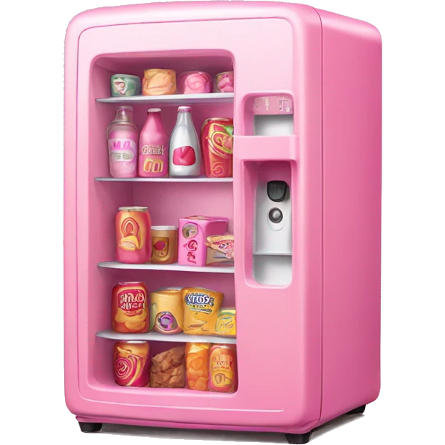 Rose-pink mini fridge with pink drinks and snacks  emoji