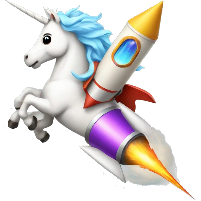 unicorn flying a rocket emoji
