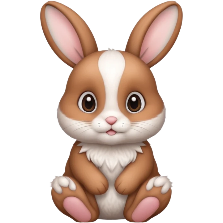 a cozy sitting cute white and brown bunny with big cute eyes  emoji