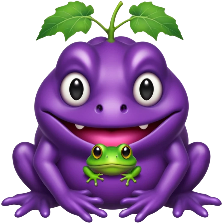 Demonic grape with all black eyes holding a frog emoji