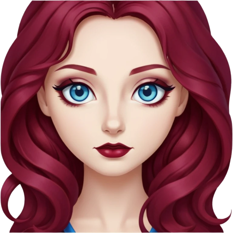 pretty long hair wavy dark wine red hair baddie with eyeliner and blue eyes emoji